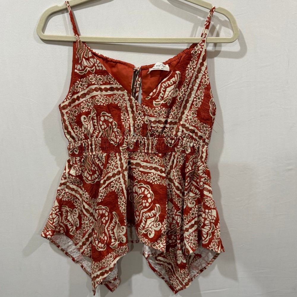 Doe and Rae Burnt Orange Paisley Bandana Print Handkerchief Hem Cami Top Small